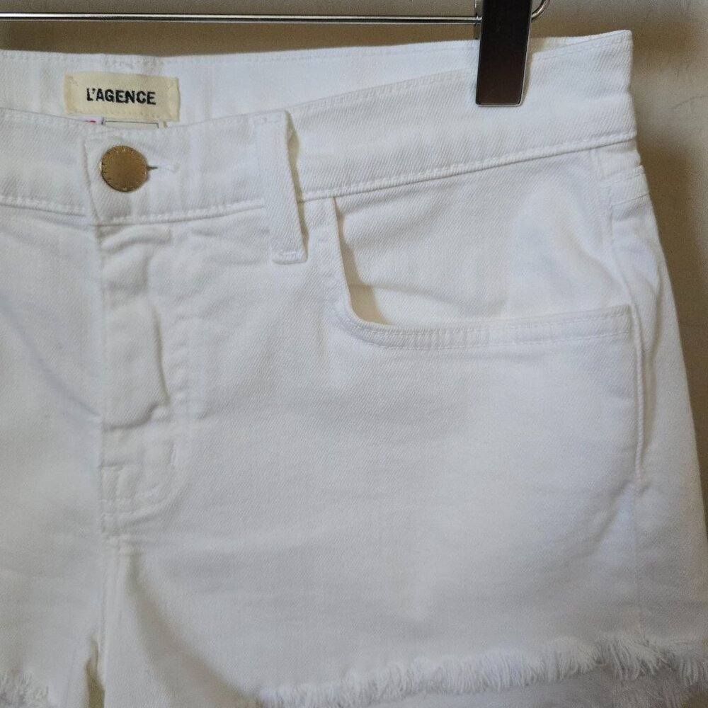 L'AGENCE Zoe White Frayed Cutoff Denim Shorts Size 27 Stretchy High Rise - Picture 5 of 15